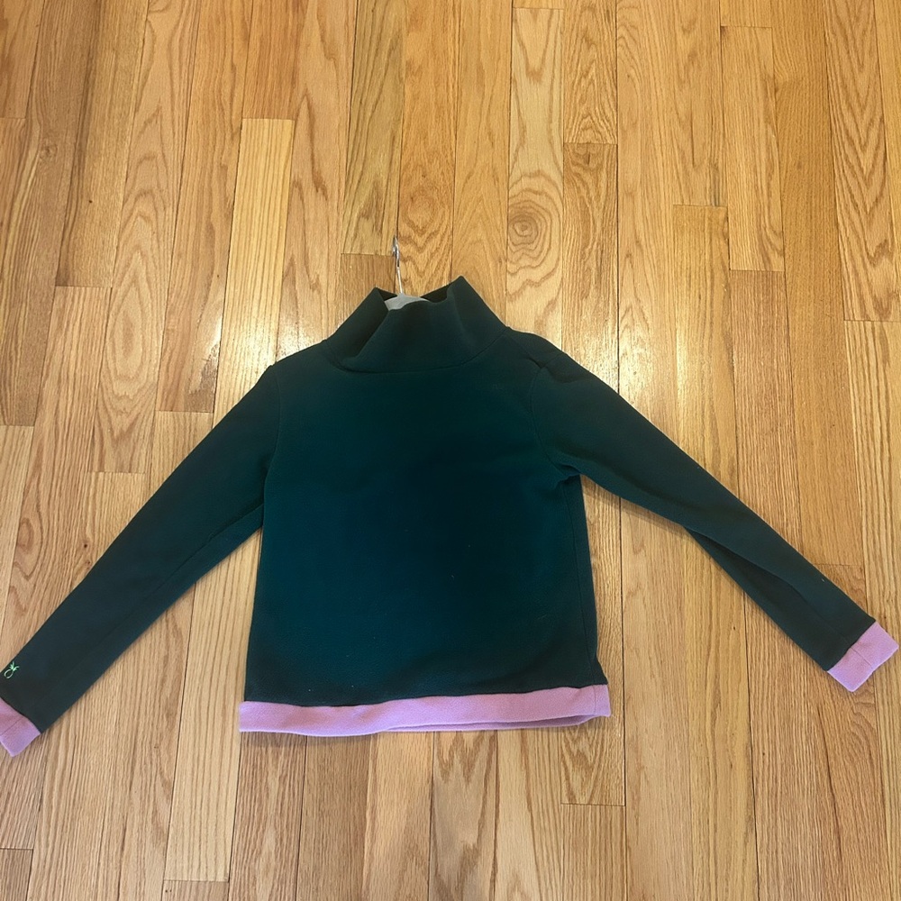 Dudley Stephens Dark Green Turtleneck Sweater with Pink Trim